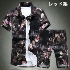 セットアップ メンズ 上下セット 半袖 花柄シャツ カジュアルシャツ