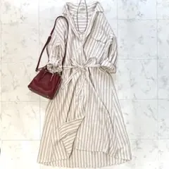 美品 ジャーナルスタンダードレリューム 麻混ストライプシャツワンピース 羽織り