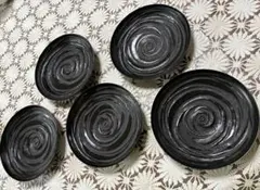 茶托 5枚セット 黒 象谷塗 約12cm