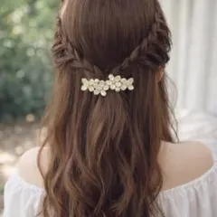 バレッタ　パール　フラワー　上品 セレモニー フォーマル ヘアアクセサリー