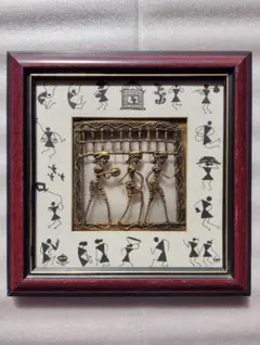 インド民族工芸品　フレーム付壁掛け　壁飾り　ドクラ真鍮　美品　即日発送　激安価格のサムネイル