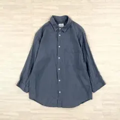 美品】 ランバンコレクション リネン100% 長袖シャツ ネイビー 日本製