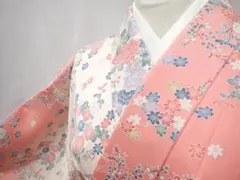 秀品 正絹 小紋 身丈155cm(+6cm) 草花文 暈し 普段の装いにのサムネイル