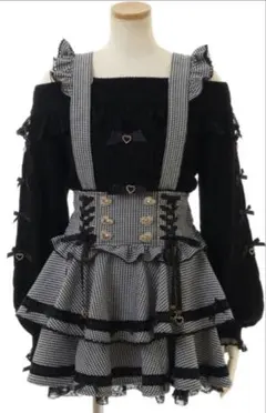LIZLISA はしごリボンチェックティアードスカパン ブラックチェック