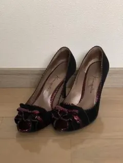 銀座かねまつ ブラックスエードオープントゥ