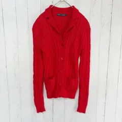 【美品】RALPH LAUREN ケーブルニットカーディガン 赤 M 綿100%のサムネイル