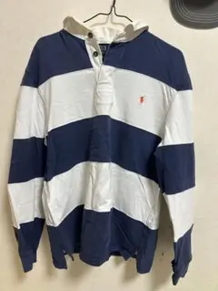 ネイビー ホワイト ストライプ ポロシャツ