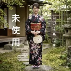 花柄小紋 夏着物 　ポリエステル黒花柄小紋夏物着物松田聖子エンジェルパンジー 松田聖子 浴衣 黒地 花柄 天使柄 - メルカリ