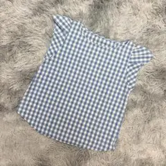 『GU』ジーユー　ギンガムチェックフリルブラウス　シャツ　ノースリーブ　綿　M