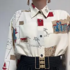 メンズ ベージュ系 総柄 ヴィンテージ ルーズシルエット 柄シャツのサムネイル