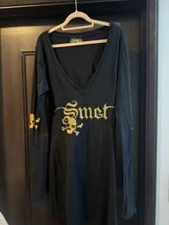 美品Smet ロングTシャツワンピース　レディース ブラックMカットソー 長袖