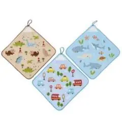 ループ付タオルセット 恐竜・車・魚