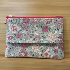 P527 ポケットティッシュポーチ　花柄 セピアブルー　☆ハンドメイド☆