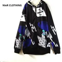NieR CLOTHING 和柄 ジップアップパーカー ブラック メンズ