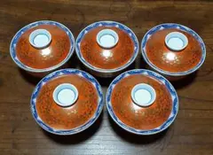 蓋付き和食器 青い縁の陶器丼 茶碗5個セット