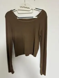kastane 袖ボタン付き リブ長袖カットソー ブラウン