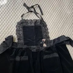黒いベルベットエプロン レース装飾付き　新品
