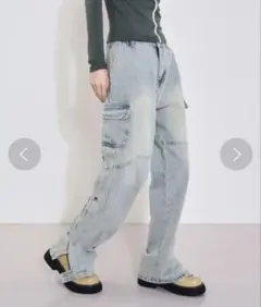 FOLLOWIN サイドボタンカーゴデニムパンツ M