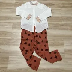 Né-net 動物柄襟カジュアルシャツ　水玉模様レッドサルエルパンツ