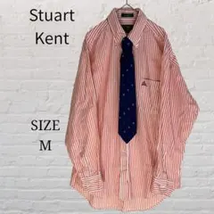 Stuart Kent ピンクと白のストライプシャツ ネクタイ付き　綿　M