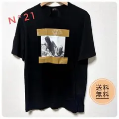 美品 ヌメロヴェントゥーノ ガムテープ プリント Tシャツ M 黒 イタリア製のサムネイル