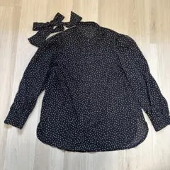 美品　VIS ドット柄ブラウス　長袖　F 黒　リボン付のサムネイル