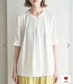 ROPE PICNIC アシンメトリータックハーフスリーブブラウス オフホワイト