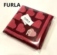 新品　FURLA タオルハンカチ　ハート刺繍 大判　ボルドー×ピンク