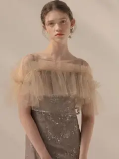 チュールフリルボレロペイントマーメイドワンピースドレス結婚式二次会パーティー