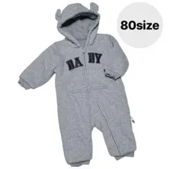 【双子コーデ 】 BABY ロンパース 80 くま耳 フード付 カバーオール