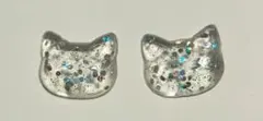 【ピアス】レジン　猫　ネコ　ねこ　キラキラ　14mm程度