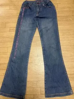 【最終値下げ】メゾピアノ　デニムパンツ　ピンクラメプリント 150 平成レトロ