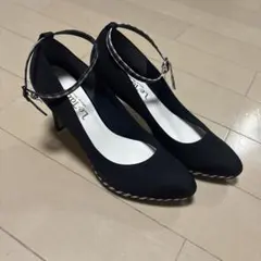 【LE TALON】ブラックアンクルストラップパンプス 24㎝ ギンガムチェック