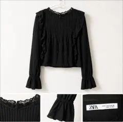 ZARA ザラ ブラウス レース フリル ブラック USA Sサイズ