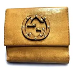 Gucci インターロッキング　GG／スタッズ　二つ折り財布 ブラウンレザー