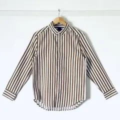 【新品タグ付き】H&M ストライプ長袖シャツ メンズXS 茶白 隠しボタンダウンのサムネイル