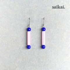 [1002]カラフルストライプのピアス ブルー ピンク ハンドメイド