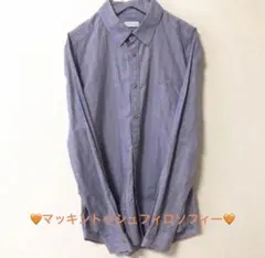 長袖チェックシャツ 青とオレンジ