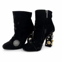D&G ドルチェ&ガッバーナ ベルベット ショートブーツ 装飾ヒール 36サイズのサムネイル