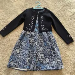 メゾピアノ　ネイビー 花柄ドレス カーディガンセット130