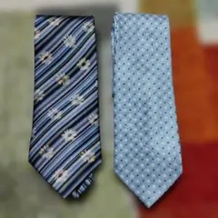 NICOLE ストライプ花柄 ネクタイ＋ブルーネクタイ２本セット