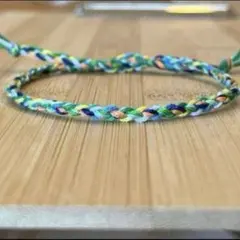 レインボーミサンガ ブレスレット　アンクレット　ブルー×グリーン系　ハンドメイド
