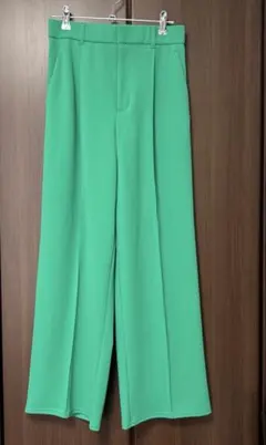 【GU】グリーン ワイドパンツ ゴムウエスト　L