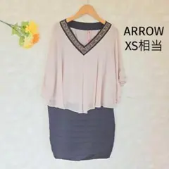 アロー ARROW a.r.w ワンピース【XS相当】シフォン ビジュー 七分袖