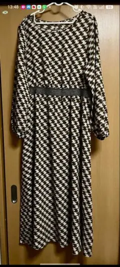 SHEIN　XL 千鳥格子柄 長袖ロングワンピース　レディース　美品