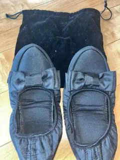 卒業式・入学式式用リボン付き黒スリッパ 収納袋付き