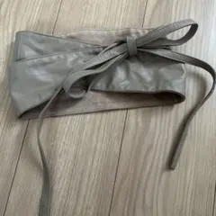 ベージュ レザー スエード リボンベルト