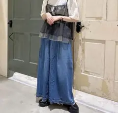 ニコアンド　アウトパッチZIPスカート　インディゴ