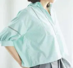 美品　VIS　接触冷感/防シワ　レース切替クロップド丈　5分袖　シャツ　ブラウスのサムネイル