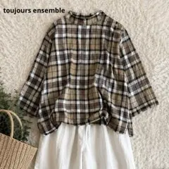 toujours ensemble✨リネンコットンブラウス　バンドカラー　日本製のサムネイル